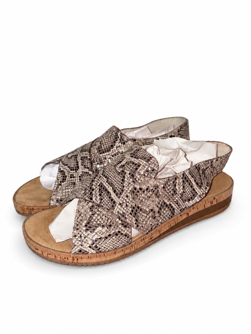Sesto Meucci Italian Leather Sylke Wedge Snake-Print Sandals 7.5